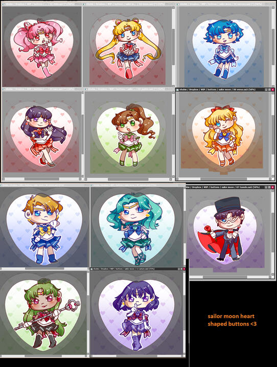 sailor moon heart shaped buttons